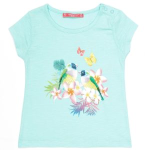 Wholesale Mint t-shirt for girl with exotic print and sequins