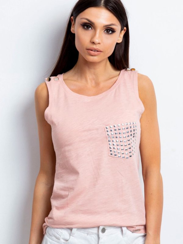 Wholesale Light pink top with studs on the pocket