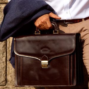 Wholesale Dark Brown Leather Men's Briefcase with Detachable Strap