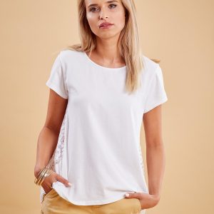 Wholesale White blouse with lace insert on the back