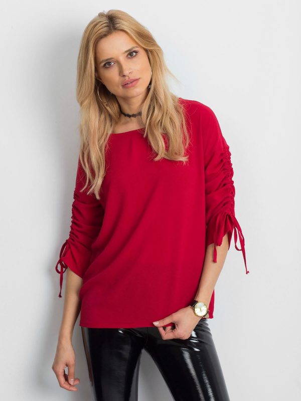 Wholesale Red blouse with draped sleeves