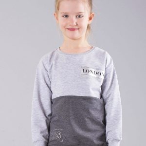 Wholesale Gray girl sweatshirt with inscriptions and rhinestones