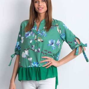 Wholesale Green floral blouse with flounce