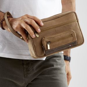 Wholesale Light brown men's sachet with zipper pockets