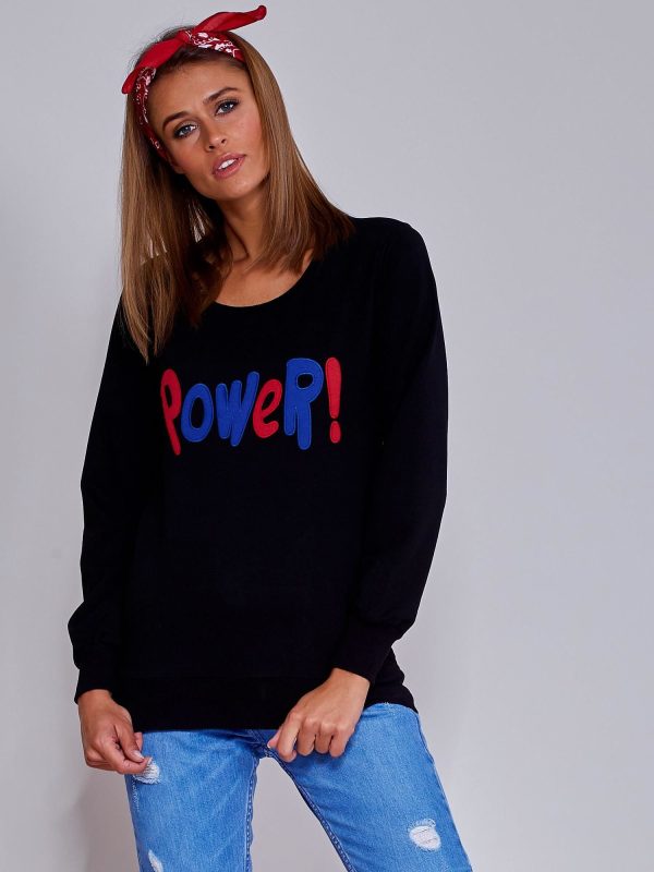 Wholesale Black lightweight sweatshirt with a POWER Patch