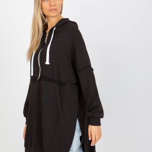 Wholesale Black oversized long sweatshirt with hood and zipper