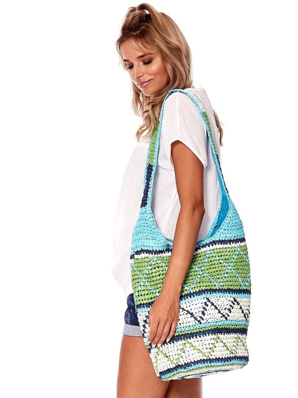 Wholesale Blue Green Braided Bag with Ethnic Patterns