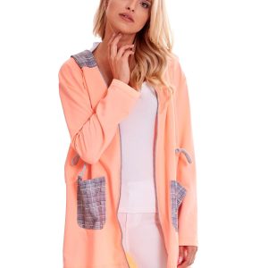 Wholesale Peach cardigan cover with hood and waist rib