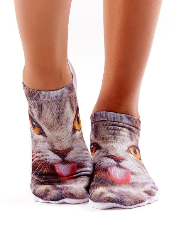 Wholesale Short women's socks with a photo of a cat