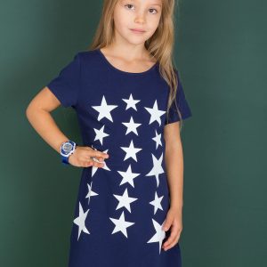 Wholesale Navy blue dress for girl with stars