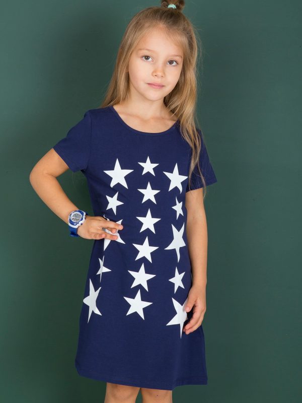 Wholesale Navy blue dress for girl with stars