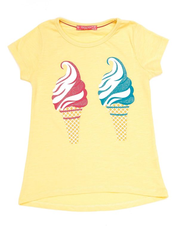 Wholesale Yellow girl t-shirt with ice cream