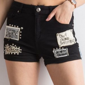 Wholesale Black shorts with patch and applique