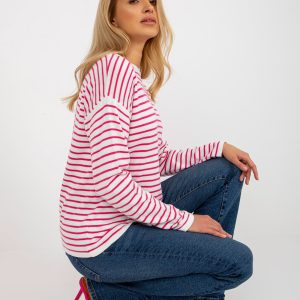 Wholesale White and pink women's classic striped sweater RUE PARIS