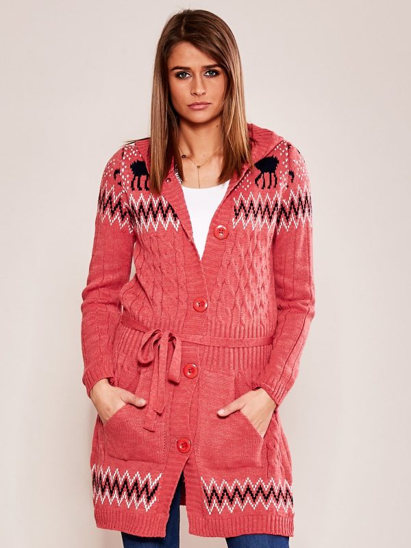 Wholesale Pink Patterned Hooded Sweater