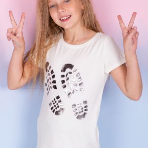 Wholesale Ecru t-shirt for girl with shoe print