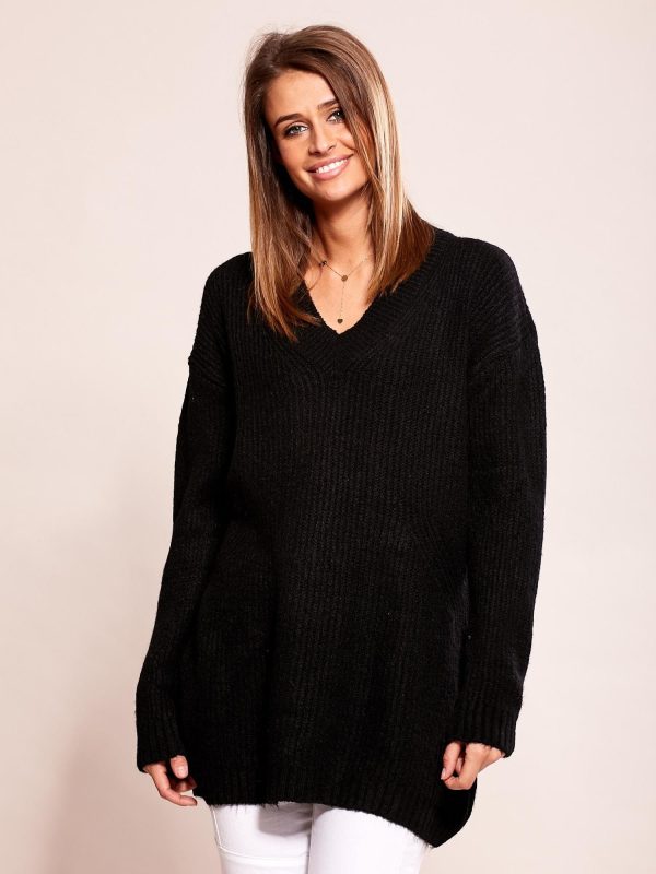 Wholesale Black Loose V-Neck Sweater