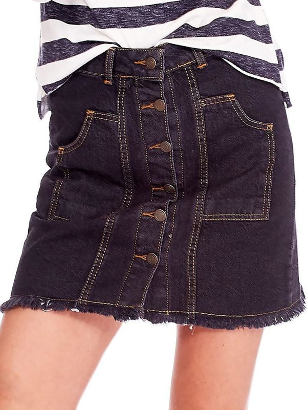 Wholesale Black denim skirt with fraying