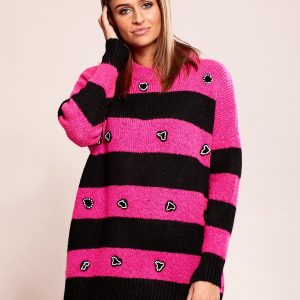 Wholesale Pink striped oversize sweater with applique