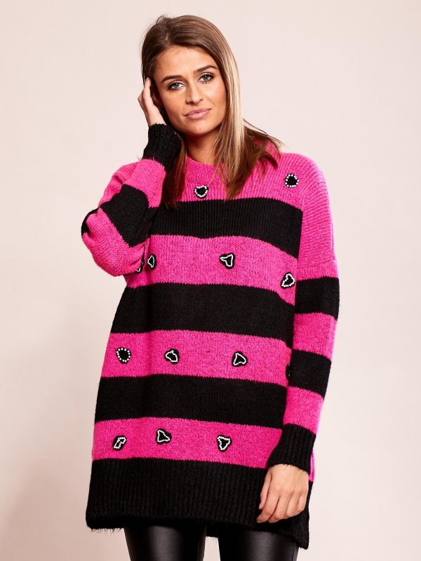 Wholesale Pink striped oversize sweater with applique