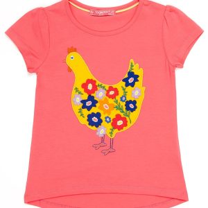 Wholesale Dark pink T-shirt for girls with chickens