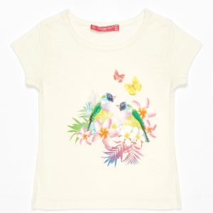 Wholesale Ecru t-shirt for girl with exotic print and sequins