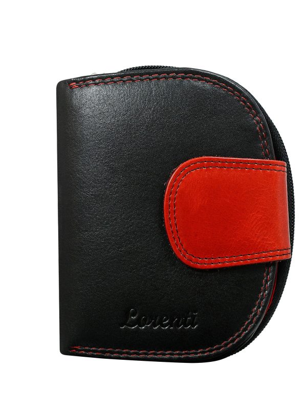 Wholesale Black and Red Half Round Wallet Ladies Leather