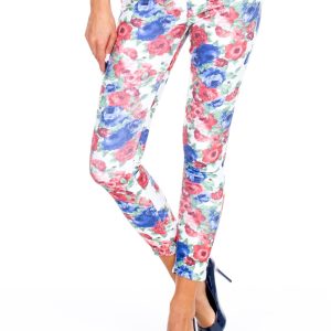 Wholesale White Floral High Waist Fabric Pants