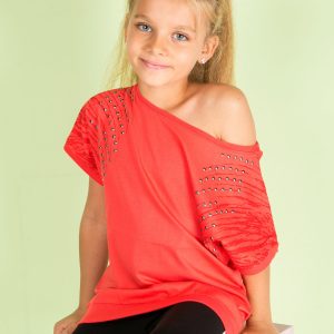 Wholesale Coral Cotton Girl Blouse with Palm Tops