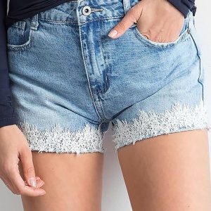 Wholesale Blue denim shorts with applique