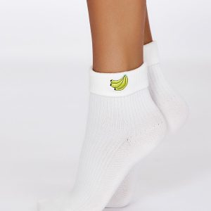 Wholesale FULLOFF White socks with cactus and bananas