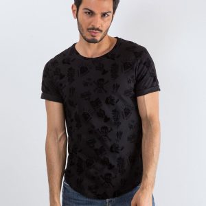 Wholesale Men's Black T-Shirt with Pattern