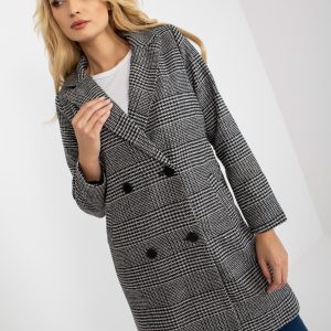 Wholesale BLACK DOUBLE-BREASTED PLAID COAT SUBLEVEL