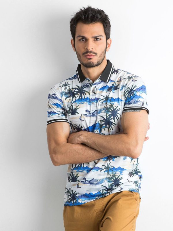 Wholesale White Men's Patterned Polo Shirt