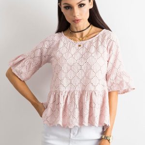 Wholesale Light pink embroidered blouse with flounce