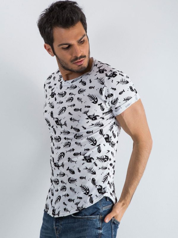 Wholesale Men's White Patterned T-Shirt