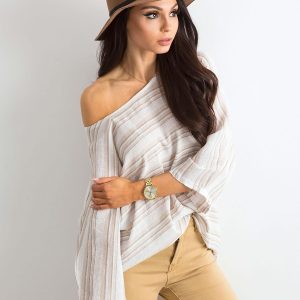 Wholesale Beige oversized striped blouse