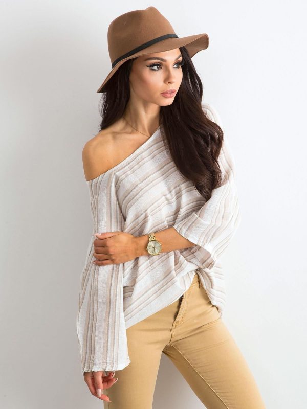 Wholesale Beige oversized striped blouse