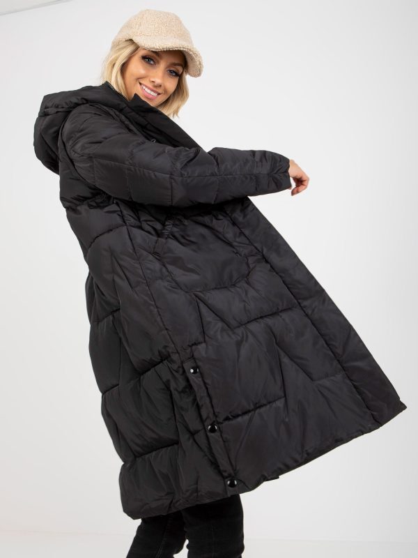 Wholesale Schwarze lange Winterjacke 2in1 with Kapuze