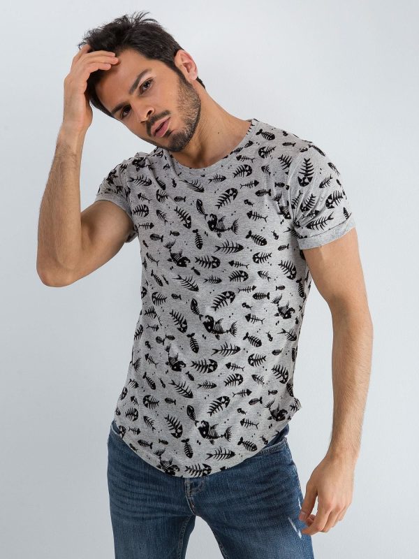 Wholesale Grey Patterned Men's T-Shirt