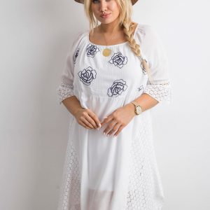 Wholesale White airy dress with floral embroidery