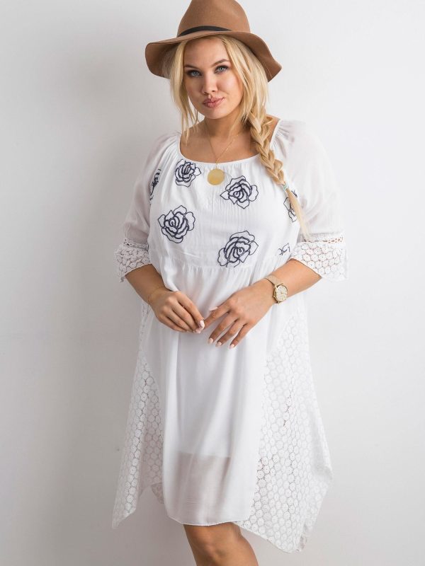 Wholesale White airy dress with floral embroidery