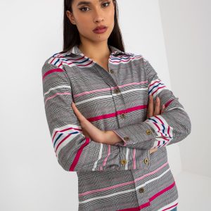 Wholesale White and Pink Women's Plaid and Striped Shirt