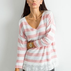 Wholesale Pink striped sweater with lace