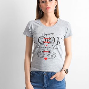 Wholesale Women's Grey Cotton T-Shirt with Print