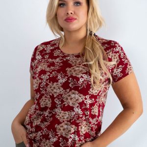 Wholesale Burgundy plus size floral t-shirt