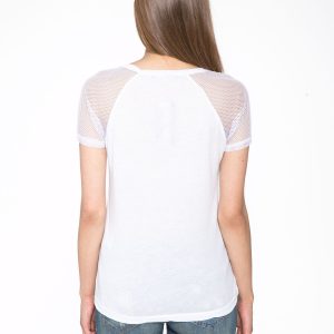 Wholesale White t-shirt with lettering and mesh sleeves