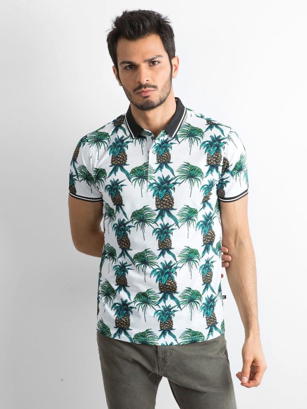 Wholesale White Printed Men's Polo Shirt