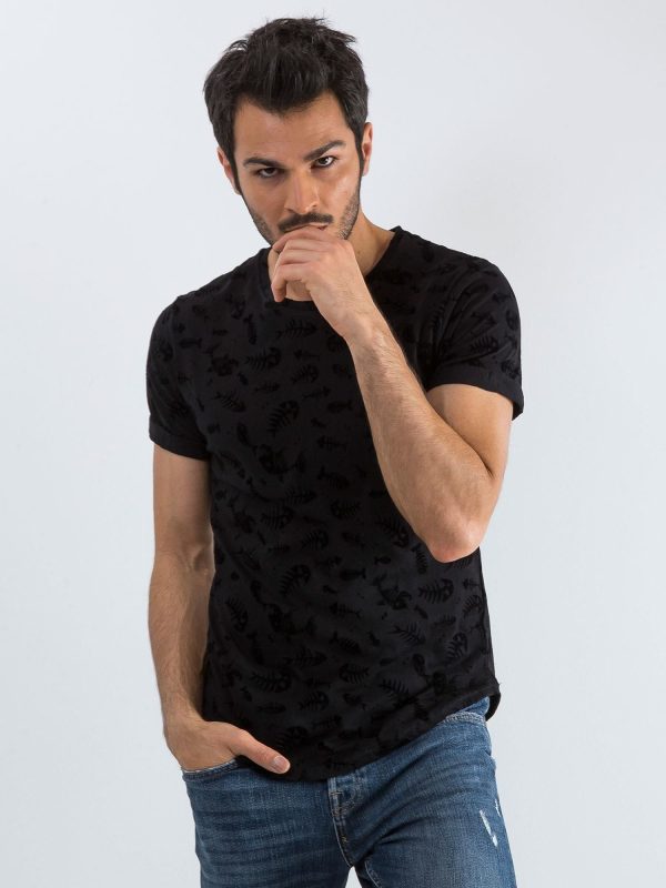 Wholesale Men's Black Pattern T-Shirt