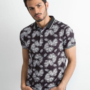 Wholesale Black Men's Plant Motif Polo Shirt